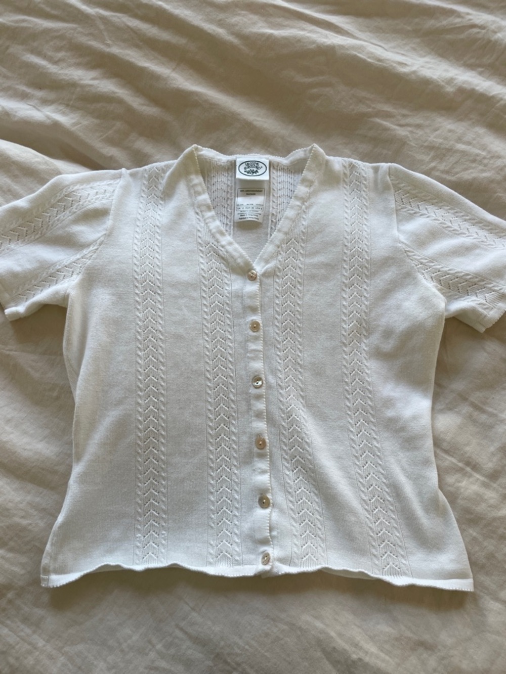 Vintage Laura Ashley White V-Neck Knit Button Cardigan